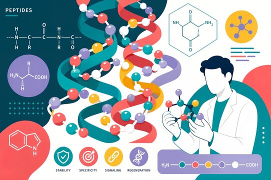 Peptides and Protein Chain Molecular Structure Research Infographic