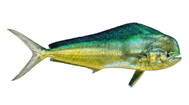 Dolphinfish Specimen Detailed Studio Photograph With Iridescent Scales On Transparent Background mahi mahi coriphina fish marine life