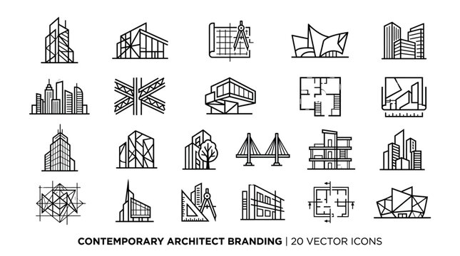 Architectural icons and building designs.