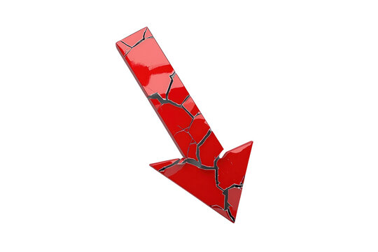 Fragmented red descending arrow showing decrease