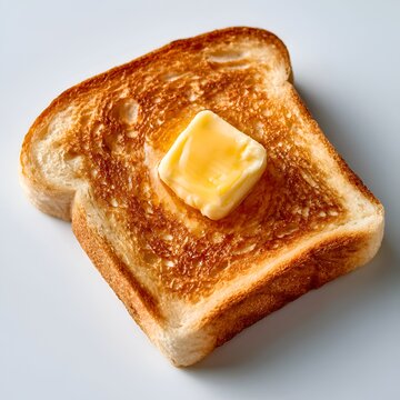 Close up of a perfectly toasted slice of bread with a pat of melting butter