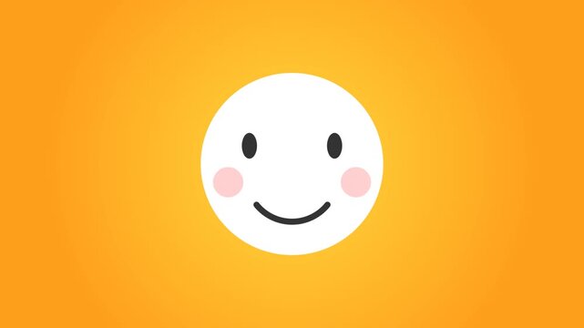 A simple white smiley face icon with pink cheeks on a bright yellow background.