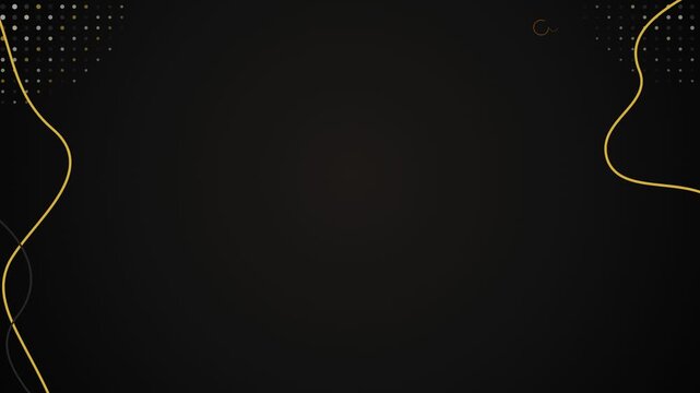 Abstract dark backdrop featuring curving gold lines and patterns of small dots