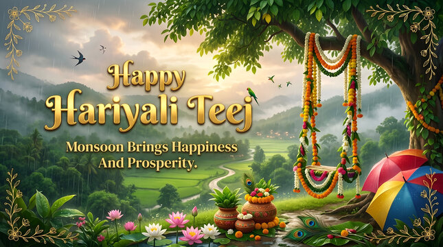 Happy Hariyali Teej Monsoon Festival Greeting Banner Design