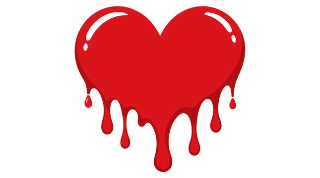 Red heart shape melting with liquid drips on a clean white background