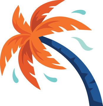 Palm tree in strong wind flat vector illustration for hurricane and tropical storm concept