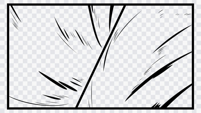 Anime-style storyboard frame featuring bold motion streaks and impact effects, perfect for comic pages, manga layouts, action scenes, visual effects, and graphic storytelling.