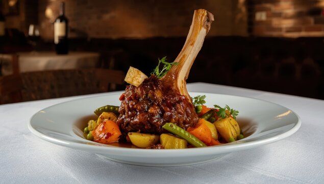 Boiled oxtail with veggies, Italian dish.