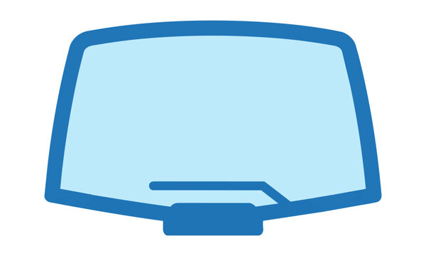 Car windshield icon with a single wiper blade featuring a blue glass panel and thick frame on a white background, automotive maintenance concept