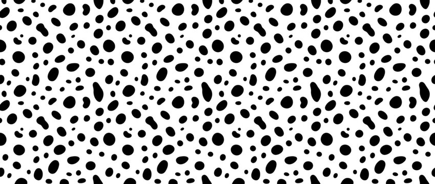 Seamless Black And White Dalmatian Spotted Animal Print Pattern On A White Background