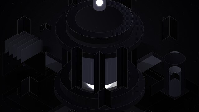 Ancient Modular Plasma Ray Gun Core Unit Abstract Scattered Carbon Fiber Obsidian Asset 3D Render