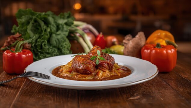 Braised cabbage with pork cheeks, traditional Catalan dish Galtas al horno.