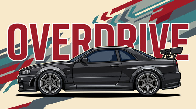 Black sports car with racing modifications and bold design.