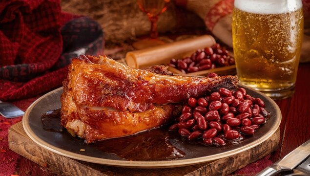 Braised pork knuckle with beans.