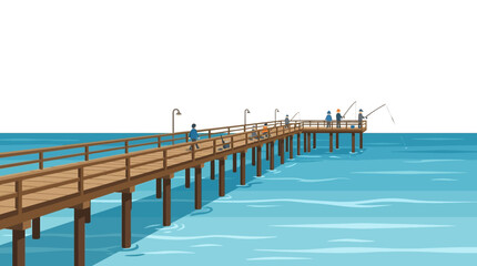 Naklejka premium Fishermen on a wooden pier over blue water