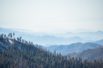 Naklejka premium layers of mountains on the horizon, Sierra Nevada Mountains, California, USA. travel and landscape banner