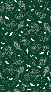 Seamless vegetable pattern with hand drawn outlines on green background