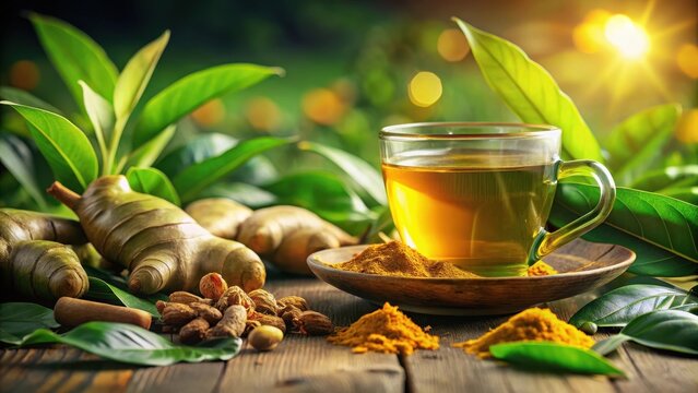 Green tea leaves with ginger and turmeric