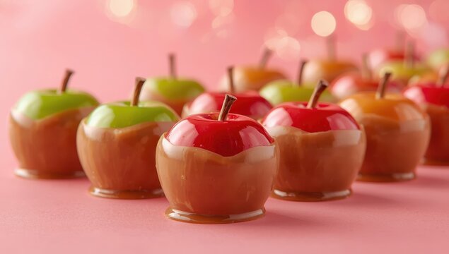 Candy apples, line of candy apples