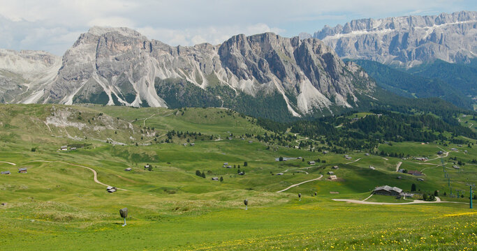 Seceda odle mountains alpine landscape in dolomites italy