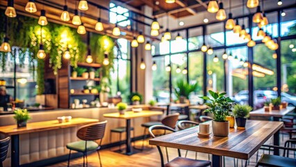 Obraz premium Blurred background in modern cafe bokeh of lights