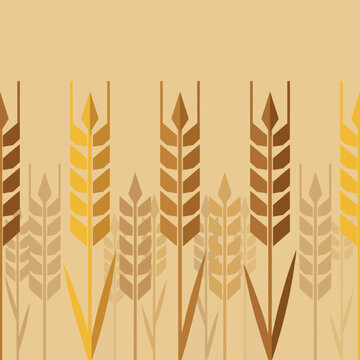 Minimalist wheat stalks pattern with flat stylized golden grain shapes