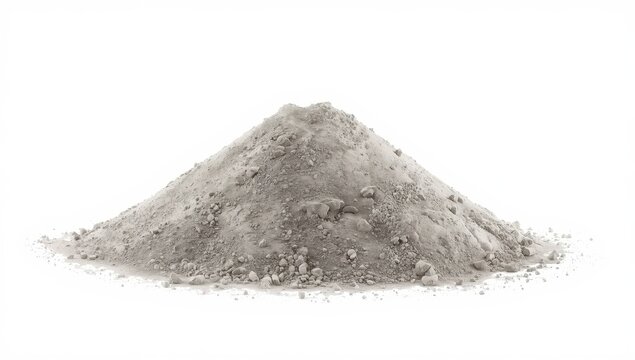 Cement dust mound on a plain white backdrop, building material.