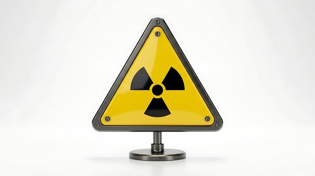 Radiation hazard sign stands as a triangular warning marker to indicate the presence of radioactive materials in a secure facility.
