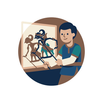 Traditional shadow puppet theater performance illustration.