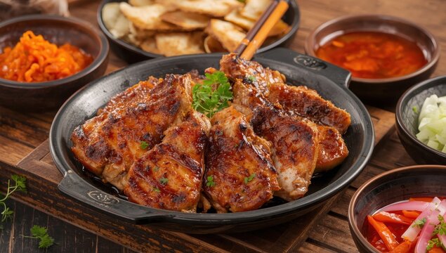 Charred pork jowls dish