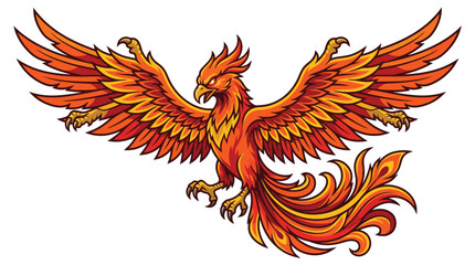 Fototapeta premium Phoenix bird vector illustration in flight with fiery wings