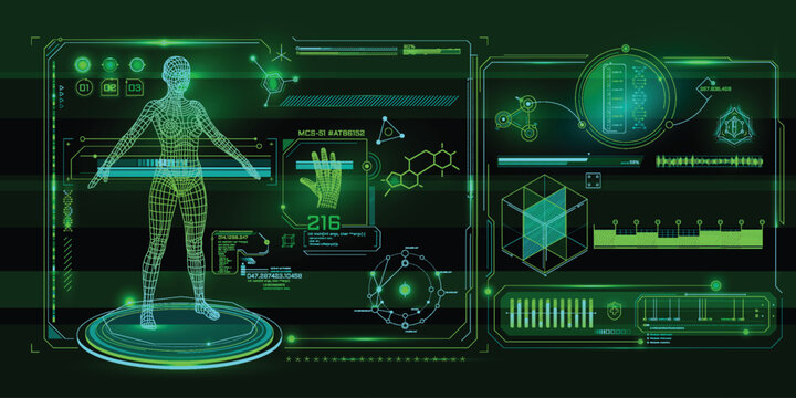 Futuristic health analysis, genetic data analysis, body modeling