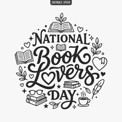 Obraz premium The flat design for a National Book Lovers Day poster focuses on simplicity, elegance, and ease of recognition. Vector Illustration