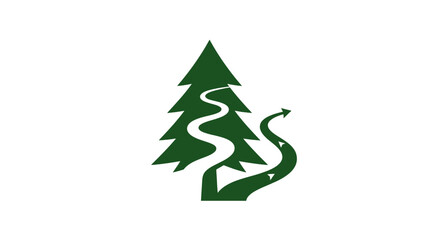 Obraz premium Pine tree with winding road arrow icon