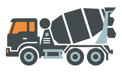 Fototapeta premium Stylized concrete mixer truck silhouette in a flat industrial style isolated on white background construction and industry concept