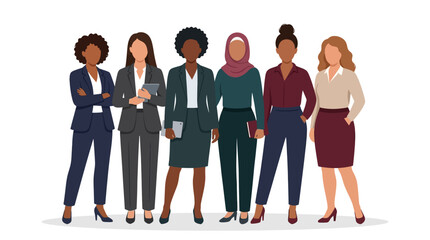 Obraz premium Businesswomen gather in a collaborative team setting to showcase diversity and professional unity within a corporate environment.