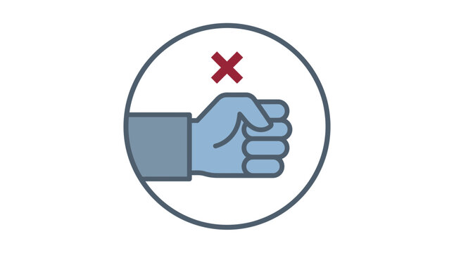 Hand fist with red cross symbol, prohibition sign, stop gesture, no entry icon