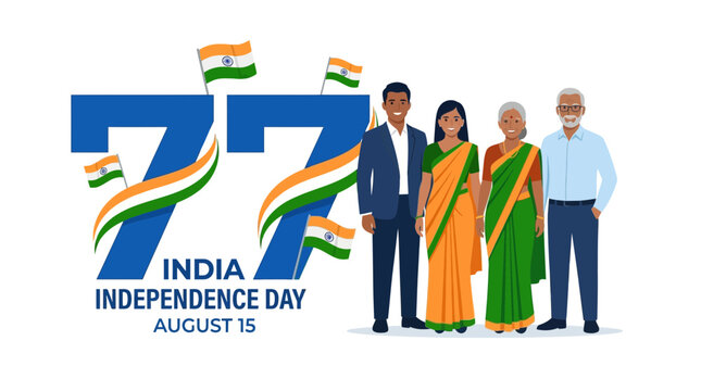 77th Indian Independence Day Celebration Illustration with Diverse People