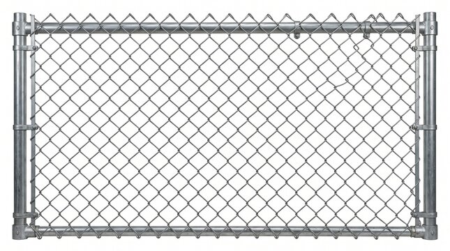Galvanized steel chain link fence gate isolated on white background with construction maintenance industrial protection isolation enclosure with perimeter