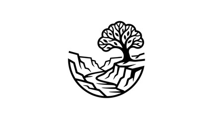 Obraz premium Stylized tree and canyon landscape