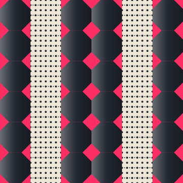 Seamless mirror pattern in magenta, black, cream - decorative gradient geometric background for wallpaper, textile and wrapping paper design
