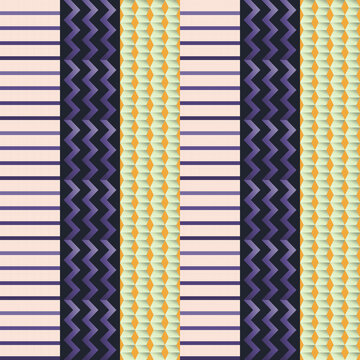 Seamless pixel pattern in yellow, cream, purple - modern gradient geometric background for wallpaper, textile and wrapping paper design
