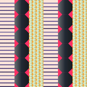 Seamless pixel pattern in magenta, black, yellow - elegant gradient geometric background for wallpaper, textile and wrapping paper design