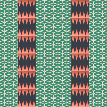 Seamless japanese pattern in green, cream, navy - stylish gradient geometric background for wallpaper, textile and wrapping paper design