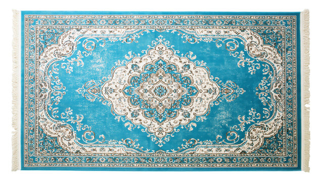 Turquoise Persian Floral Medallion Rug, isolated on transparent background, png