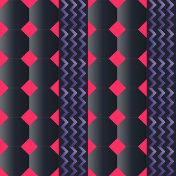 Seamless octagon pattern in magenta, black, purple - elegant gradient geometric background for wallpaper, textile and wrapping paper design
