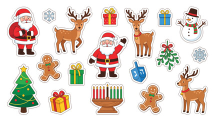 Fototapeta premium Festive Christmas Characters and Holiday Decorations Collection.