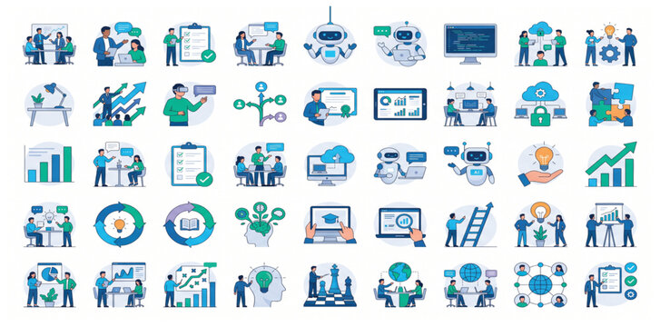 Premium Professional Training and Upskilling Vector Pack with 50 Editable Corporate Learning, Workforce Development and Career Growth Illustrations