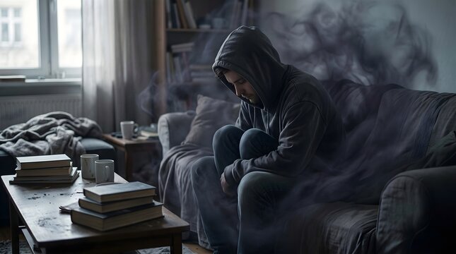 Depression void concept for mental health awareness, isolation visualization, psychological support imagery, emotional struggle representation