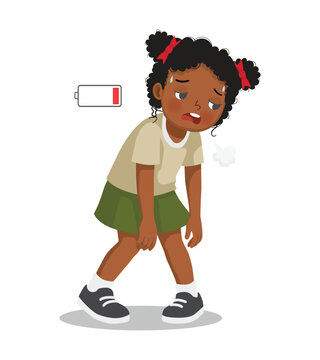 Little African girl feeling tired after walking long distance
